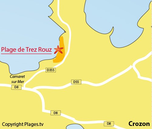 Map of Trezh-Rouz Beach in Crozon