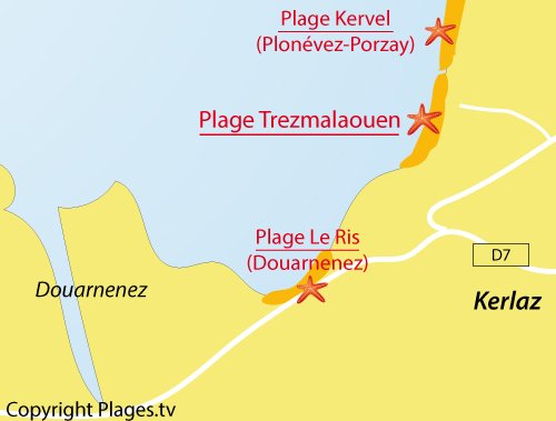 Carte de la plage de Trezmalaouen à Kerlaz en Bretagne