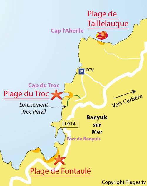 Map of Troc Beach in Banyuls sur Mer