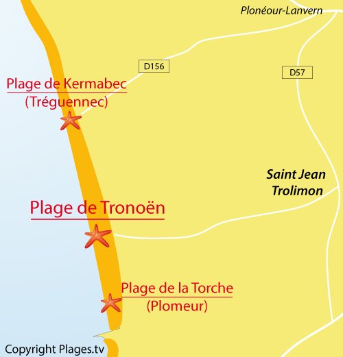 Carte de la plage de Tronoen à Saint Jean Trolimon