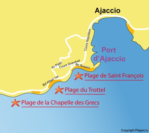 Carte de la plage du Trottel à Ajaccio