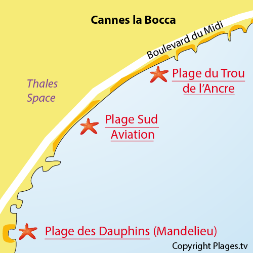 Map of Trou de l'Ancre Beach in Cannes La Bocca