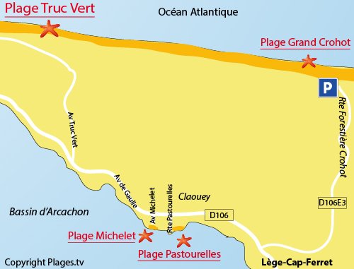 Map of Truc Vert Beach in Cap-Ferret