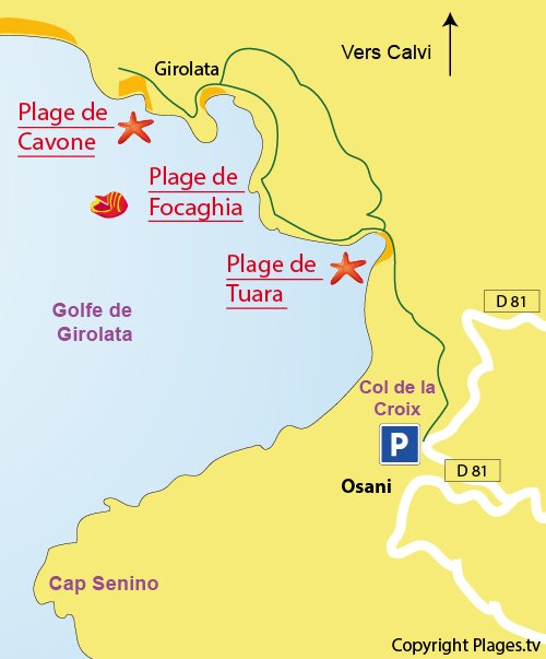 Map of Tuara beach in Corsica - Gulf of Girolata