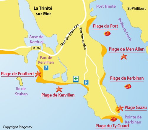 Map of Ty Guard Beach in La Trinité sur Mer in France