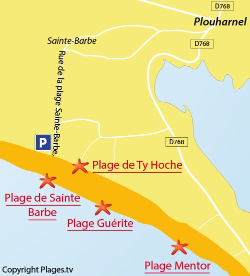 Carte de la plage de Ty Hoche à Plouharnel