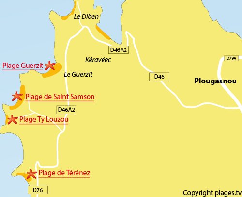 Carte de la plage de Ty Louzou à Plougasnou