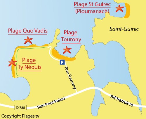 Map of Ty Néouis Beach in Trégastel