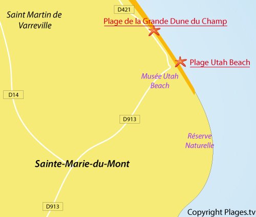 Carte de la plage Utah Beach à Ste Marie du Mont