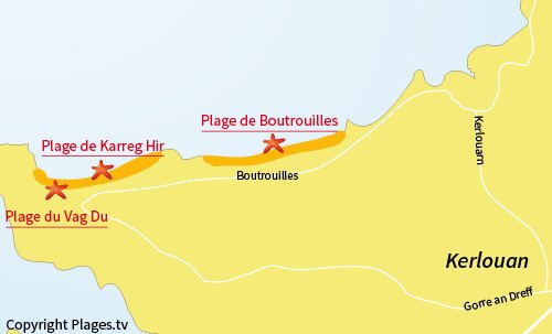 Carte de la plage du Vag Du à Kerlouan