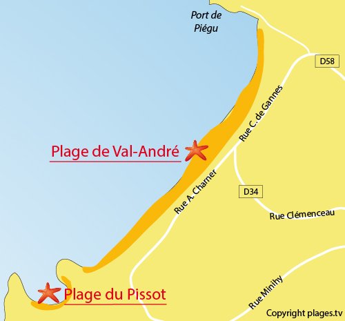 Map of Val André Beach in Pléneuf Val André