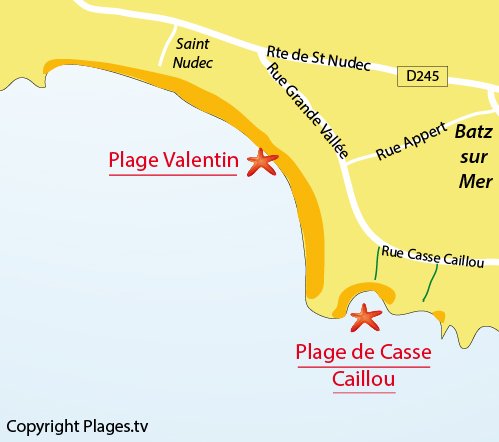 Map of Valentin Beach in Batz sur Mer