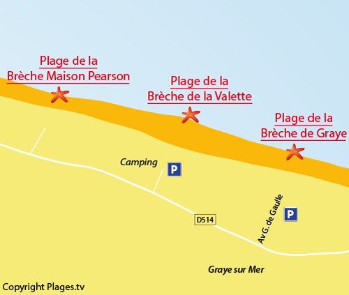 Map of Brèche de la Valette Beach in Graye sur Mer