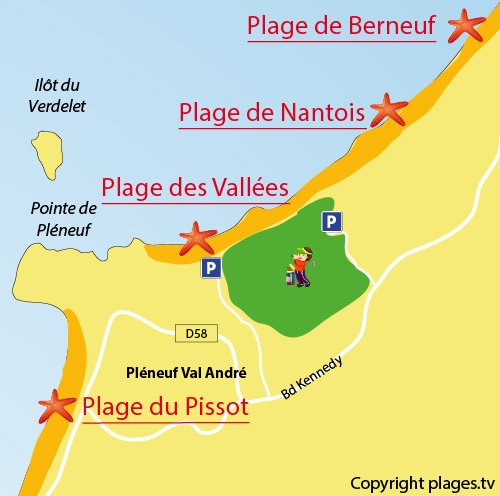 Map of Vallees Beach in Pléneuf Val André