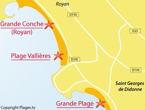 Carte de la plage de Vallières à St Georges de Didonne