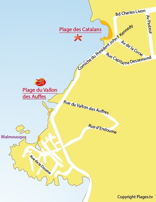 Mappa della Spiaggia del Vallon des Auffes a Marsiglia - Francia