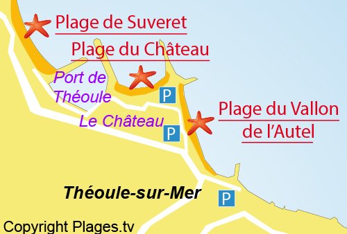 Map of Vallon de l'Autel Beach in Théoule sur Mer