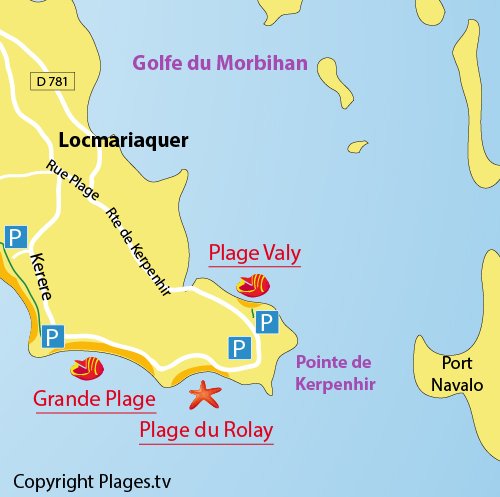 Carte de la plage de Valy à Locmariaquer