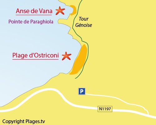 Map of Vana Cove in Agriates desert