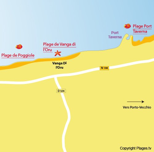 Carte de la plage de Vanga di l'Oru en Corse