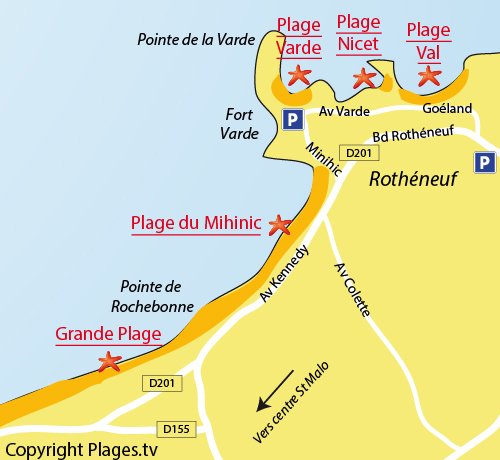 Map of the Varde Beach in St Malo in France