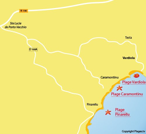 Map of Vardiola Beach in Corsica