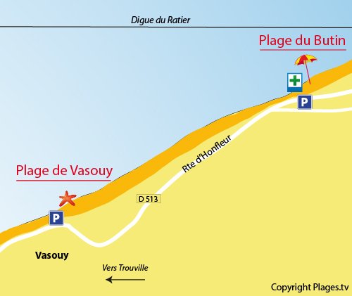 Map of the Vasouy Beach in Honfleur