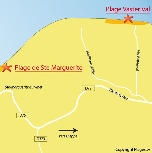 Map of Vasterival Beach in Sainte Marguerite sur Mer