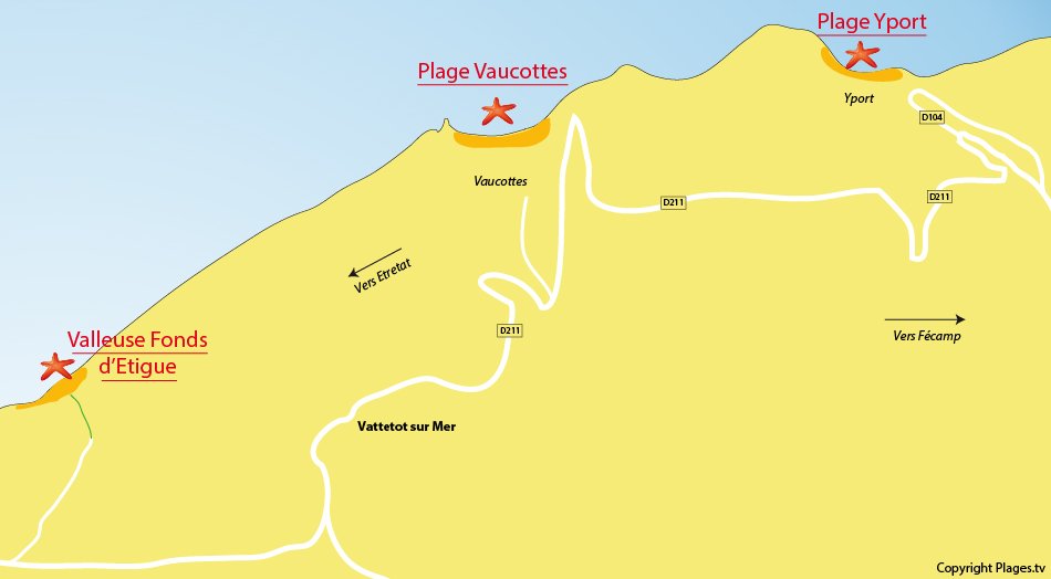 Plan des plages autour de Vattetot sur Mer