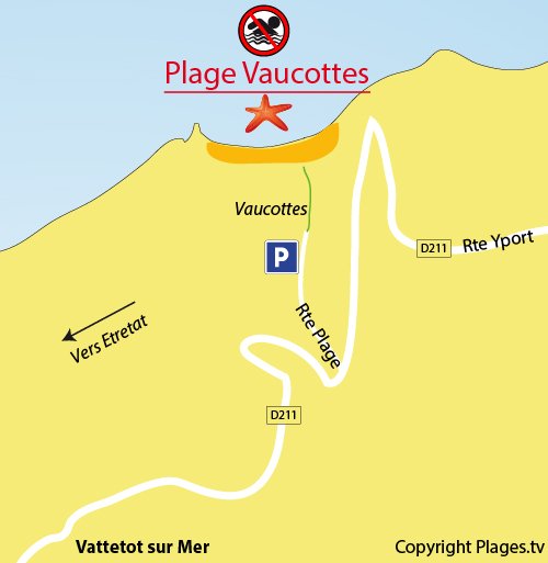 Map of Vaucottes beach in Vattetot sur Mer