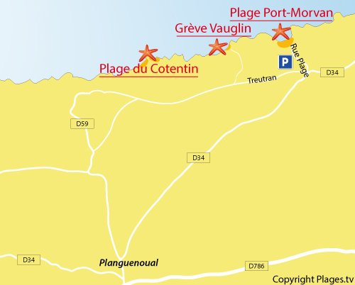 Carte de la plage de Vauglin à Planguenoual en Bretagne