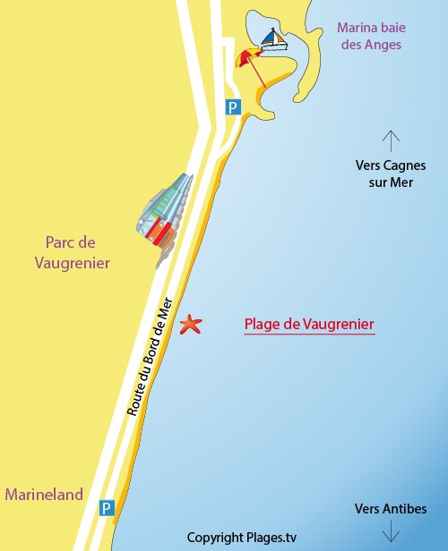 Map of Vaugrenier Beach in Villeneuve-Loubet