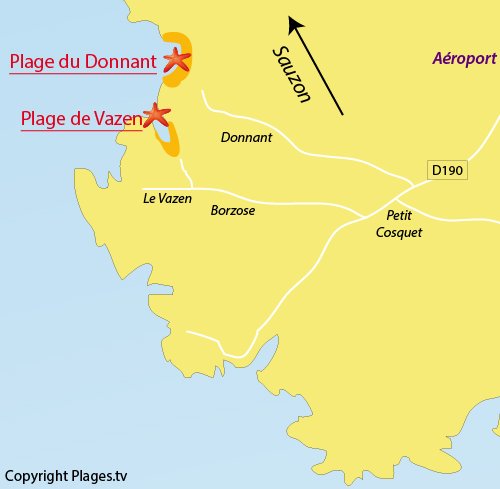 Map of Vazen beach in Belle Ile en Mer