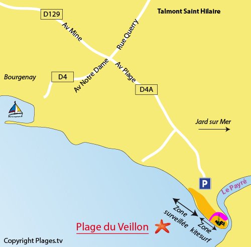 Carte de la plage du Veillon à Talmont