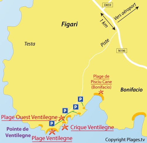 Carte de la plage de Ventilegne à Figari