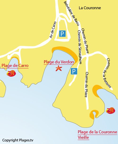 Map of Verdon Beach in La Couronne Martigues