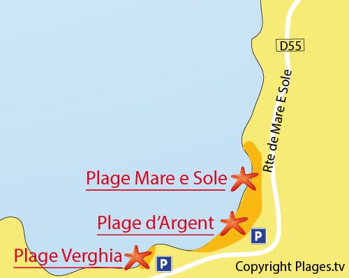 Map of Verghia Beach in Coti Chiavari