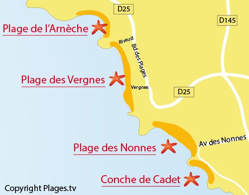 Carte de la plage des Vergnes de Meschers sur Gironde