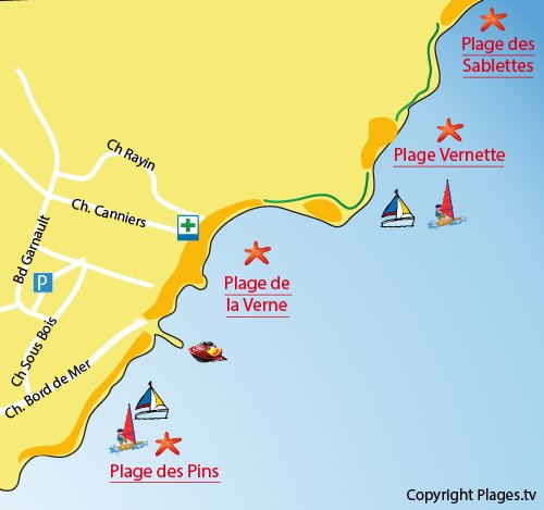 Map of Vernette Beach in La Seyne sur Mer