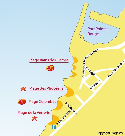 Map of Verrerie Beach in Marseille