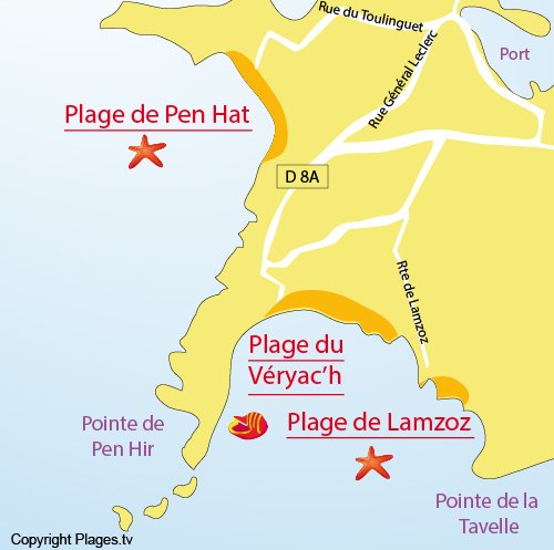 Carte de la plage de Véryac'h à Camaret sur Mer