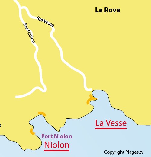 Map of Port de La Vesse Beach in Le Rove - France