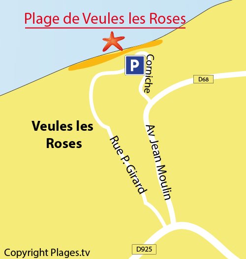 Carte de la plage de Veules les Roses en Normandie