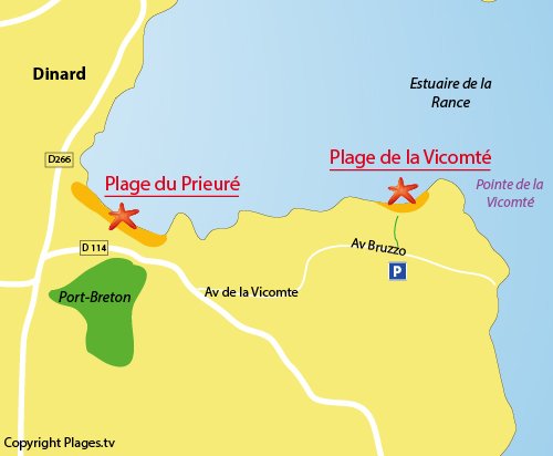 Carte de la plage de la Vicomté à Dinard