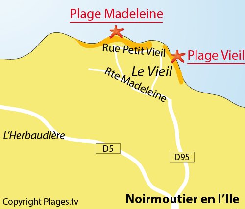 Map of Vieil Beach in Noirmoutier