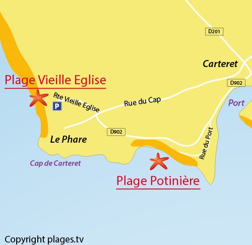 Carte de la plage de la Vieille Eglise de Barneville Carteret 