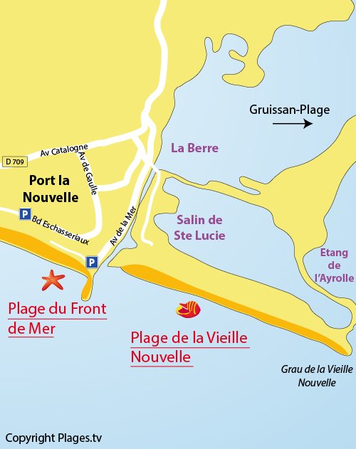 Mappa della Spiaggia della Vieille Nouvelle a Port la Nouvelle (francia)