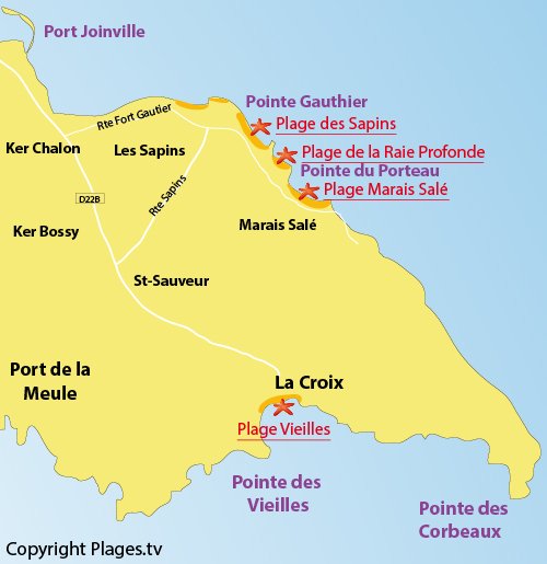 Carte de la plage des Vieilles sur l'ile d'Yeu