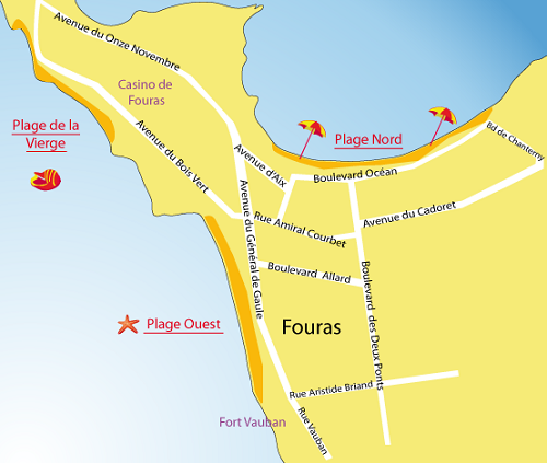 Map of Virgin Beach - Green Wood Beach - Fouras