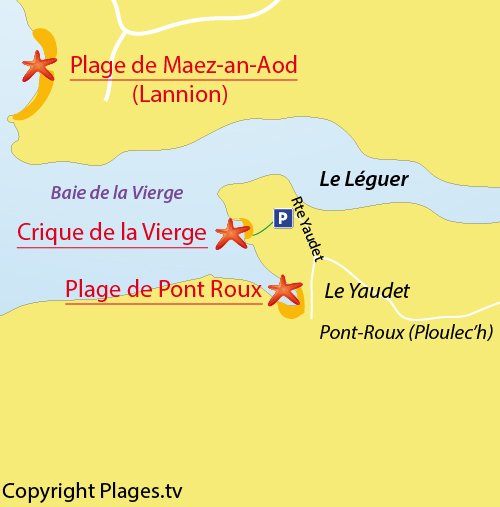 Carte de la plage de la Vierge - Le Yaudet